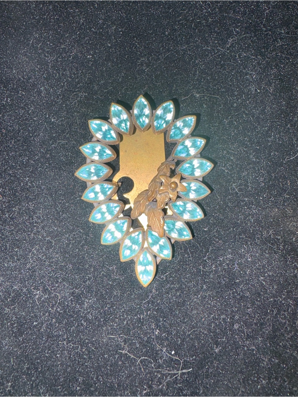 Vintage Teal Marquise Rhinestone Leaf Clip